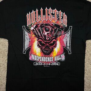 Vintage 2004 Hollister Independence Rally Motorcycle Black T-Shirt Mens XL USA